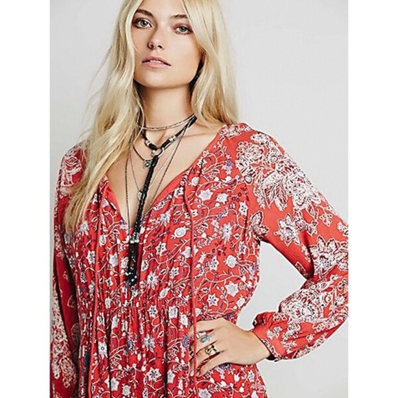 Free People Lucky Loosey Dress-Blood Orange Combo - Picture 3 of 11